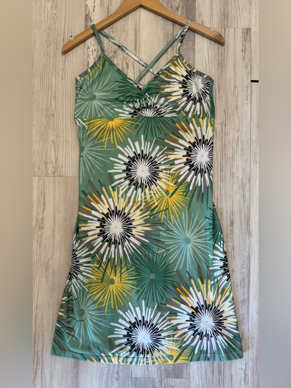 prAna Lola Green Floral Sunburst Spaghetti-Strap Dress Women’s Size Medium